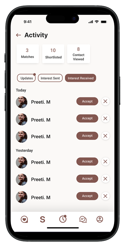 Sutr activity screen